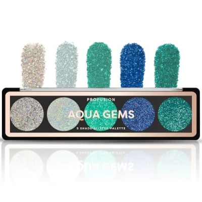 Abbildung von Profusion Cosmetics Glitzer Palette mit 5 Farbtönen, entfesseln Sie Ihr inneres Funkeln lebendigen, gepressten Glitzern und Edelsteinen für mühelosen Glamour, heben Ihren Look
