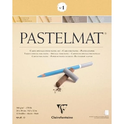 Abbildung von Clairefontaine 96054C Zeichenblock Pastelmat, geleimt, 12 Bogen 30x40cm, 360g, ideal für Trockentechniken und Pastell, 4 farbig sortiert, 1 Stück