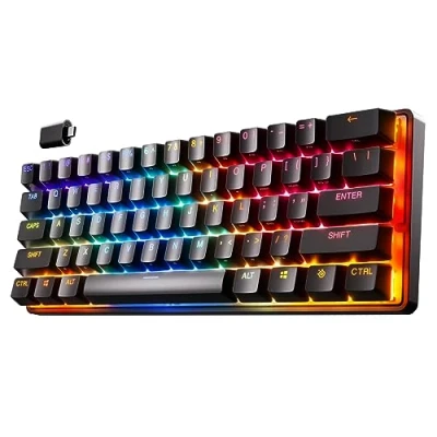 Abbildung von SteelSeries Apex Pro Mini Wireless HyperMagnetic Gaming Tastatur Die weltweit schnellste 60% Formfaktor RGB PBT Keycaps Bluetooth 2,4 GHz USB C Französisches AZERTY