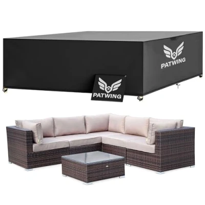 Abbildung von PATWING Gartenmöbel Abdeckung,600D Oxford Gewebe Abdeckhauben für Möbelsets,asserdicht,Winddicht,UV Beständiges Abdeckung Winterfest Sitzgruppe Gartentisc (325*208*58cm)