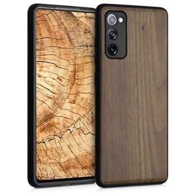 Abbildung von kwmobile Hülle kompatibel mit Samsung Galaxy S20 FE Holz Case stoßfestes Handy Cover TPU Handyhülle in Dunkelbraun
