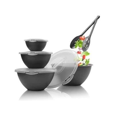 Abbildung von Hausfelder Salatschüssel Set groß, Schüsselset mit Deckel aus Kunststoff BPA frei, (Set, 10 tlg), spülmaschinengeeignet
