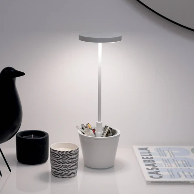 Abbildung von Zafferano, Poldina Reverso Lampe, Wiederaufladbare und Kabellose Tischlampe mit Touch Control, Geeignet für den Innen Außenbereich, Dimmer, 2200 3000 K, Höhe 35 cm, Farbe Weiß