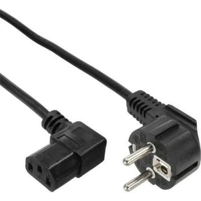 Abbildung von 2er Set InLine Schutzkontakt gewinkelt auf Kaltgerätestecker C13 rechts abgewinkelt NetzKabel (0,5m) schwarz