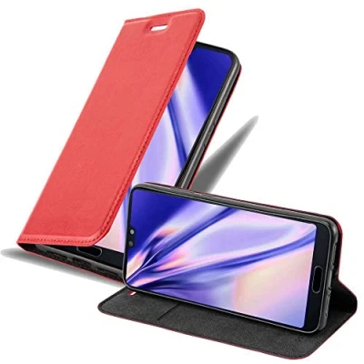 Abbildung von Cadorabo Hülle kompatibel mit Huawei P20 aus Premium Kunst Leder Flip Klappbare Stoßfeste Magnetische [Standfunktion] [Kartenfächern] Cover für Tasche in Rot
