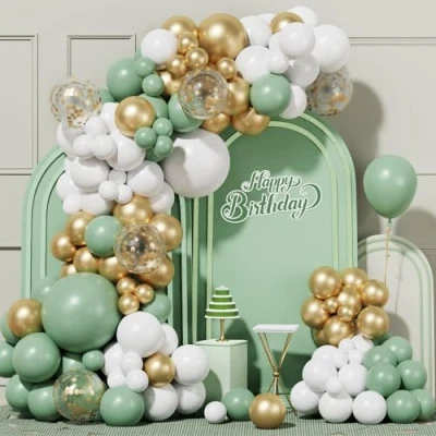 Abbildung von Sage Green Balloons Arch Kit, 100 Stück Olive Grün Gold Luftballons Geburtstag Set, Hochzeit, Ballons Girlande für Baby Shower, Babyparty, Dekoration, Brautparty