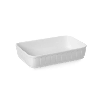 Abbildung von HENDI Auflaufform Rustica 28 x 18,5 6,5 cm rechteckig aus Porzellan sülmaschinenfest, Gastro Ofenform in weiß