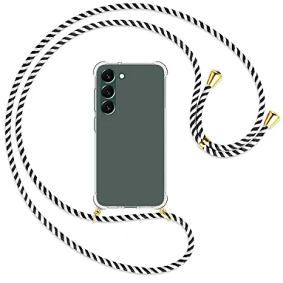 Abbildung von mtb more energy® Handykette kompatibel mit Samsung Galaxy S23 Plus 5G Black &amp; White/Gold Smartphone Hülle zum Umhängen Anti Shock Full TPU Case