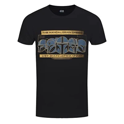 Abbildung von Henry Tiger STAR WARS Mandalorian ROW OF Helmets Tshirt print, Herren, Größe: Small, Black