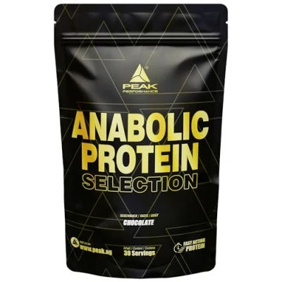 Abbildung von PEAK Anabolic Protein Selection 900g Geschmack Chocolate I 30 Portionen Mehrkomponenten mit Whey Isolat, Konzentrat, Hydrolysat &amp; Sojaprotein Isolat L Leucin Muskelaufbau 900 g