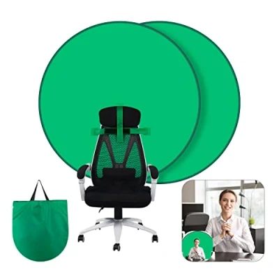 Abbildung von Greenscreen Hintergründe,GRABADO Runder Green Screen Stuhl 142cm,Portable Doppelseitig Faltbarer Rollo in einem,Für Fotografie,Videospiele und Live Übertragungen（1 Stück）