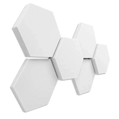 Abbildung von platino24 Schallabsorber 3D Set Hexagon aus Basotect G+, 6 Elemente 2x je 300x30mm + 300x50mm, 300x70mm Wandpaneele zur Schalldämmung