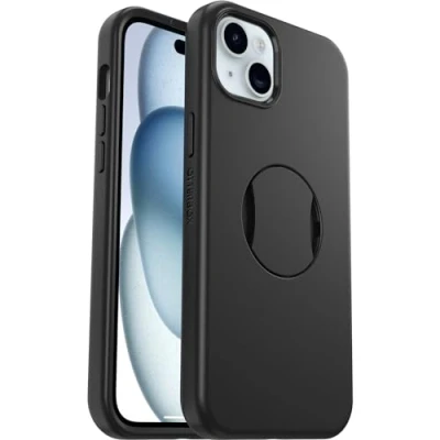 Abbildung von OtterBox OtterGrip Symmetry Hülle für iPhone 15 Plus / 14 MagSafe, Sturzsichere, schützende mit eingebautem Griff, 3x getestet nach Militärstandard, Schwarz