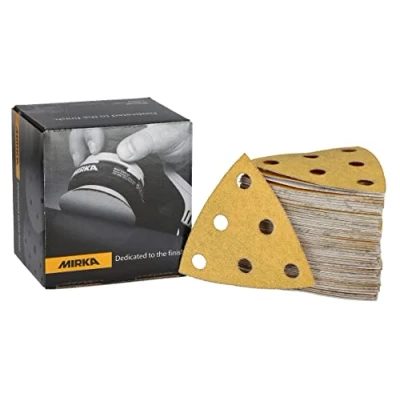 Abbildung von Mirka Gold Schleifdreieck Universal Schleifpapier 93x93x93mm / 6 Loch Korn P120, 100 Stk Zum Schleifen von Gips, Spachtel, Spanplatten, Holz, Lack