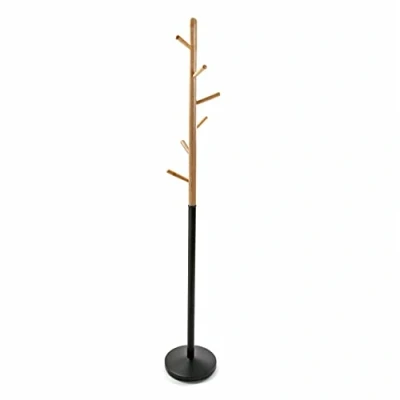 Abbildung von Versa Holstebro Minimalistischer Garderobenständer für den Eingangsbereich, mit 9 Haken Kleidung oder Taschen, Maßnahmen (H x L B) 180 28 cm, Metall und Holz, Farbe: Schwarz