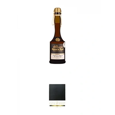 Abbildung von Chateau du Breuil 20 Jahre Pays d&#039; Auge Calvados Frankreich 0,7 Liter + Schiefer Glasuntersetzer eckig ca. 9,5 cm Durchmesser