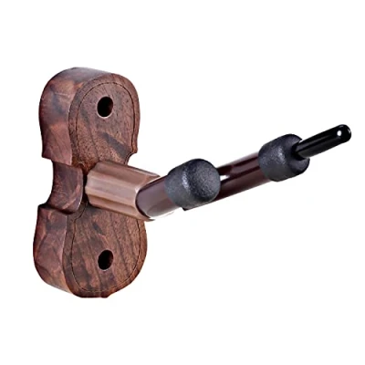 Abbildung von Wandhalterung für Violine mit Haken, Mahagoni Holz, Violinenhalter Ständer Heimstudio, Violinensaiteninstrument, Zubehör (Schwarz Walnuss)