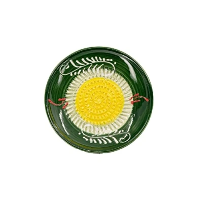 Abbildung von Kaladia Multireibe 12cm Reibeteller in grün &amp; gelb, Keramik, handbemalte Küchenreibe Made Spain