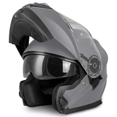 Abbildung von VINZ Santos Klapphelm mit Sonnenblende ECE 22.06 &amp; PINLOCK vorbereitet Motorrad Helm Integralhelm Motorradhelm Klappbar In Gr. XS XXL Erhältlich Matt Titanium