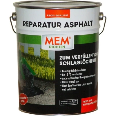 Abbildung von MEM Reparatur Asphalt zur Beseitigung von Fahrbahnschäden, Gebrauchsfertig, Einfach zu verarbeiten, Recyclebar, 10 kg, Schwarz