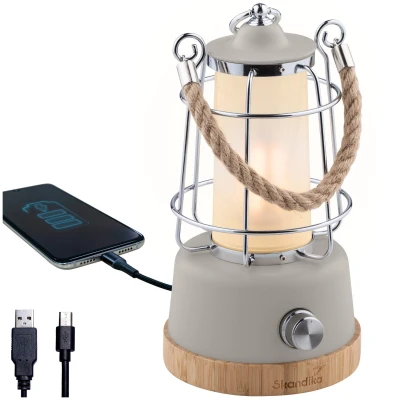 Abbildung von Skandika LED Gartenleuchte Campinglampe Kiruna aufladbar mit Powerbank 5000 mAh, USB, Retro Outdoor Lampe, stufenlos dimmbar, kabellos, 75h Leuchtzeit, Akku