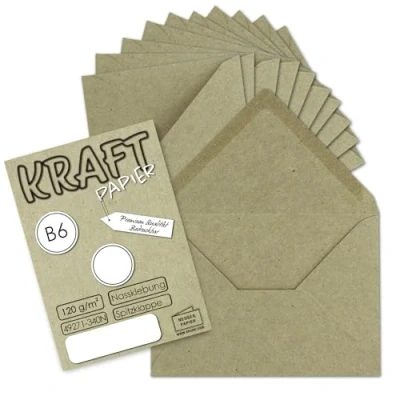 Abbildung von 25x Vintage Briefumschläge in grau DIN B6 125 x 178 mm Kraftpapier 120 g/m² Recycling Nassklebung Spitzklappe UmWelt by GUSTAV NEUSER