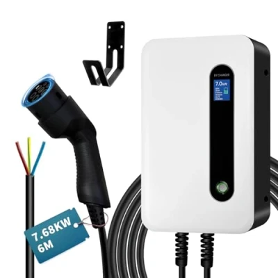 Abbildung von LEFANEV EV Ladegerät Typ 2 32A 7kW Heim Elektroauto Ladestation Wallbox 6M Ladekabel für alle Elektrofahrzeuge &amp; Plug in Hybrid Autos weiß