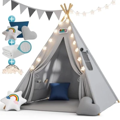 Abbildung von Spielwerk Spielzelt 2,5 cm Bodenmatte Lichterkette Baumwolle 3 Kissen Kinder Tipi