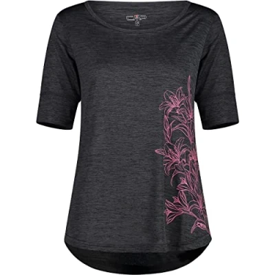 Abbildung von CMP Leichtes Melange Jersey T Shirt für Damen, Anthrazit Mel. Pink Fluo, D36