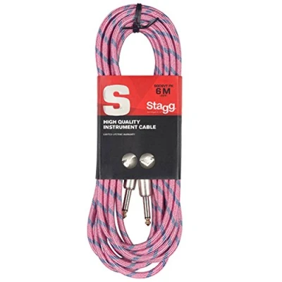 Abbildung von High Quality Instrumentenkabel Vintage Tweed Pink 6 Meter 2x Klinke 6,3mm Gitarrenkabel Klinkekabel