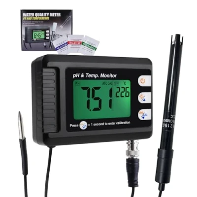 Abbildung von pH Messgerät 2 in 1 Temperatur Tester Monitor Wasserqualität 0 14 PH, Wert Digitaler mit LCD für Pool, Spa oder Labor Schwimmbäder, Aquarien Meter