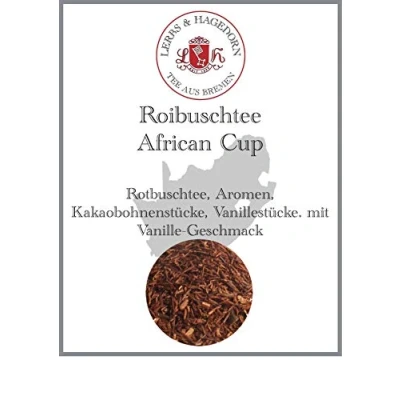 Abbildung von Lerbs &amp; Hagedorn, Roibuschtee African Cup Vanille Geschmack 250g (ca. 21 Liter) Rotbuschtee, Kakaobohnenstücke, Vanillestücke