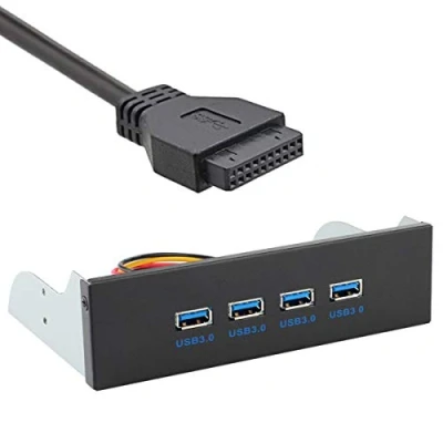 Abbildung von CY USB 3.0 4 Anschlüsse 5,25 Zoll Hub auf der Vorderseite aus Metall mit 15 poligem SATA Anschluss