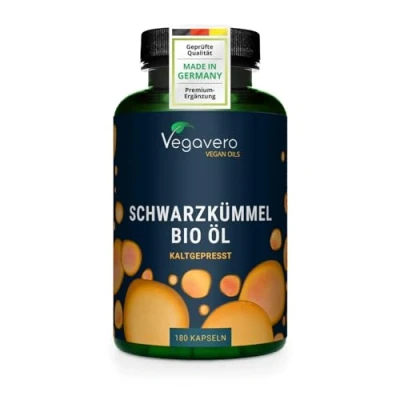 Abbildung von Bio Schwarzkümmelöl Kapseln Keine Gelatine 1000 mg ägyptisches Öl Linolsäure + Thymoquinon Deutsche Produktion von Vegavero® Nigella sativa 180 Stück