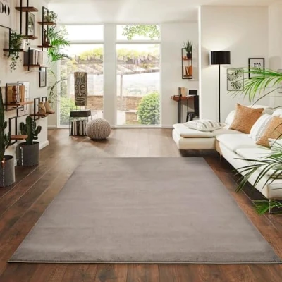 Abbildung von Jimri Flauschiger Teppich Läufer Hochwertige Kurzflor für Zuhause, Büro, Küche, Eingang, Flur, Wohnzimmer Maschinenwaschbar Rutschfester Waschbar 240x340 cm Taupe