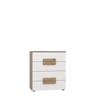 Abbildung von FORTE Arkina Kommode mit 4 Schubladen, Holzwerkstoff, Artisan Eiche + Weiß, 80,2 x 94,9 41,3 cm