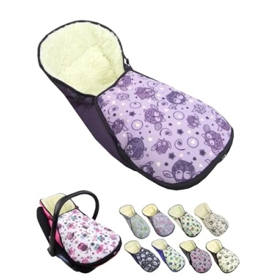 Abbildung von Fußsack für Babyschale [Winterfußsack] Kinderautositz kompatibel mit Maxi Cosi Babyschalen Gruppe 0+ Lammwolle Sitzauflage verstellbar (Eule 6)