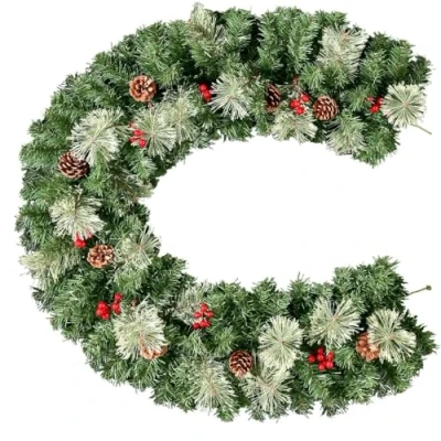 Abbildung von Uten Weihnachtsgirlande 180cm, Tannengirlande mit roter Beeren und Tannenzapfen, Weihnachtsdeko für Innen Außen, Treppe, Tür, Adventskranz