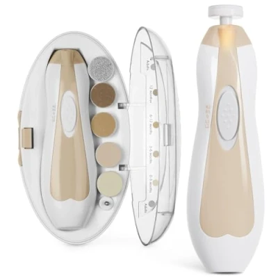 Abbildung von haakaa Elektrischer Baby Nagelknipser, Nagelfeilen Set mit 6 Schleifkopf und LED Licht für Neugeborene, Kleinkinder Oder Erwachsene, khaki