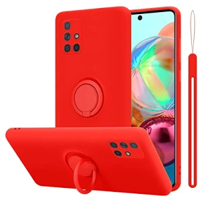 Abbildung von Cadorabo Hülle kompatibel mit Samsung Galaxy A51 4G M40s Schutzhülle TPU Silikon Case Liquid Design Ring Slim Kratzfest Liquidsilikon Microfaser für in Rot
