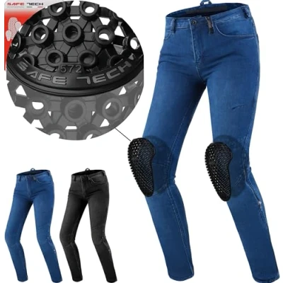 Abbildung von SHIMA METRO Motorrad Jeans Damen mit Protektoren AIRFORCE Knieprotektoren Motorradhose Kurzgrößen Hosen Motorradjeans für Protektorenhose Textilhose Jeanshose Lang (Frauen, Blau, 26/32)