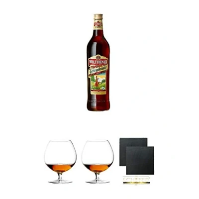 Abbildung von Wilthener Gebirgskräuter Kräuterl. 1,0 Liter + Cognacglas/Schwenker Stölzle 1 Stück 103/18 Schiefer Glasuntersetzer eckig ca. 9,5 cm Ø 2