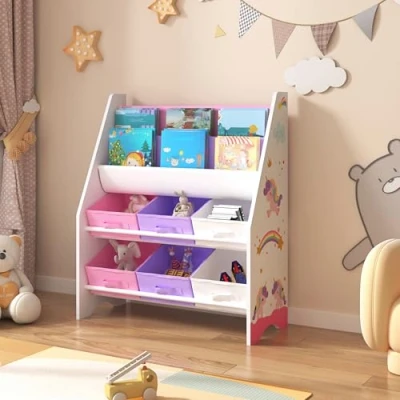 Abbildung von en.casa Kinderregal, »Ponteceso« Einhorn Motiv 74 x 62 26,5 cm Rosa/Lila