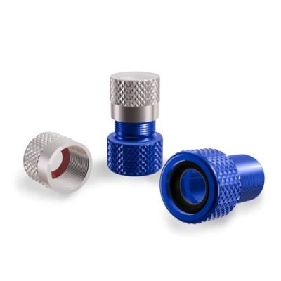 Abbildung von Shredr. Presta Ventil Adapter Set französisches auf Auto hochwertiges Aluminium (blau)