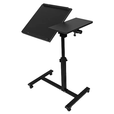 Abbildung von HUOLE Stehpult Höhenverstellbarer Schreibtisch, Laptoptisch 60x40cm, Mobiler Computertisch mit 4 Rollen, Sitz Stehtisch Schreibtisch Rolltisch Beistelltisch 70 * 44 65/95 cm schwarz
