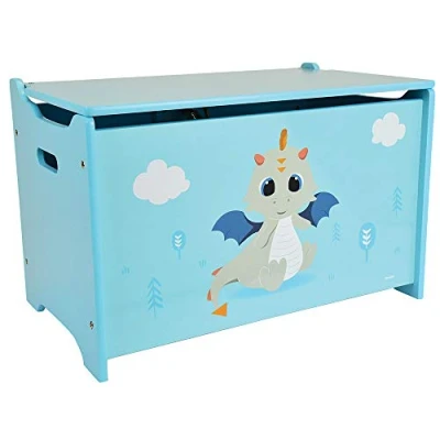Abbildung von Fun House 713305 Leon Le Dragon Spielzeugkiste für Kinder, Höhe 40 x Länge 58 Tiefe 36 cm, Holz, blau, Pour Enfant