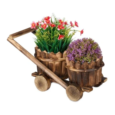 Abbildung von relaxdays Blumentopf Pflanzwagen mit 2 Blumentöpfen aus Holz (1 St)