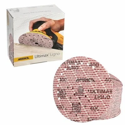 Abbildung von Mirka Ultimax Ligno Ø 150mm Schleifscheiben Klett Multifit / Korn 400 100 Stück Multi Lochung zum Schleifen von Holzoberflächen