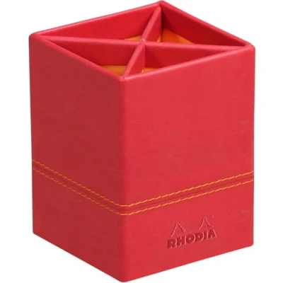 Abbildung von Rhodia 318913C Stifteköcher (8 x 8 11 cm, praktisch und strapazierfähig, Kunstleder, elegant, ideal für Ihr Büro) 1 Stück, mohnrot