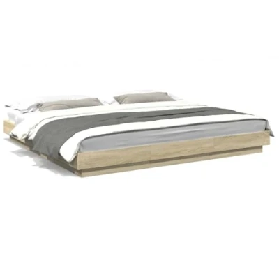 Abbildung von vidaXL Bettgestell, Bett Doppelbett für Schlafzimmer, Bettrahmen mit Lattenrost, Schlafzimmerbett Modernes Design, Sonoma Eiche 200x200cm Holzwerkstoff